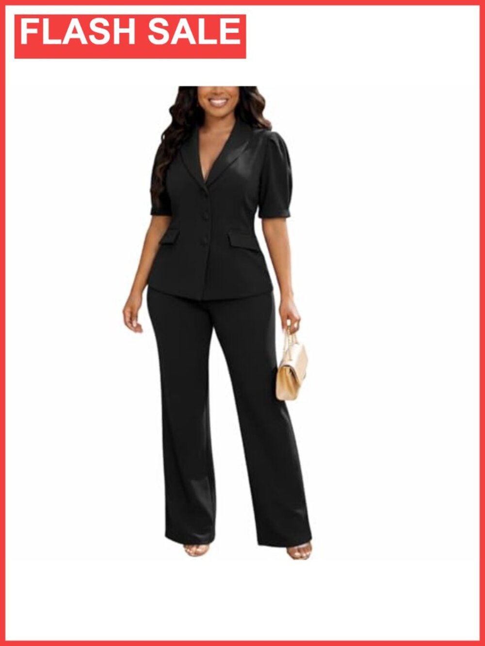 Women's 2 Piece Pant Suit Set V Neck Slim Fit Business Outfit